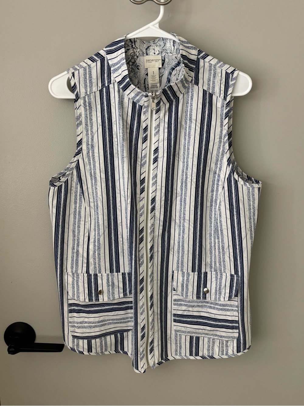 Chico’s Zenergy Navy White Striped Reversible Vest